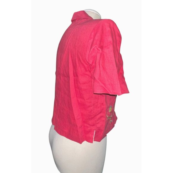 John Roberts Petite Pink Linen Button-Up Blazer Blouse Sz 6 Petite Floral Embroi - Picture 11 of 11